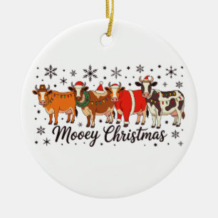 Mooey Christmas Cow Funny Moo Holiday Merry Xmas Ceramic Tree Decoration