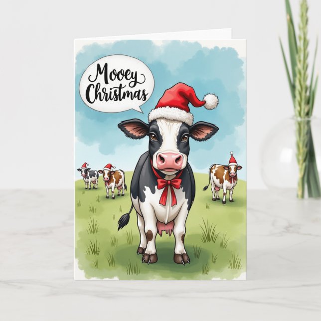 Mooey Christmas Cow Pun Funny Holiday Greeting Card (Front)