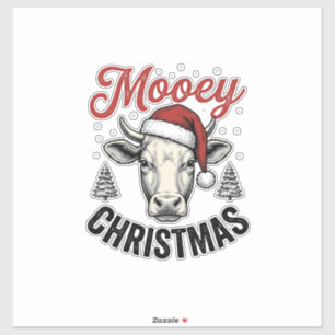 Mooey Christmas Cow Santa Hat Vintage Engraving De