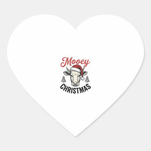 Mooey Christmas Cow Santa Hat Vintage Engraving De Heart Sticker