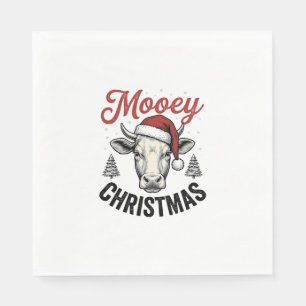 Mooey Christmas Cow Santa Hat Vintage Engraving De Napkin