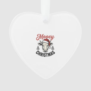 Mooey Christmas Cow Santa Hat Vintage Engraving De Ornament