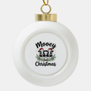 Mooey Christmas Cow Vintage Engraving Shirt Design Ceramic Ball Christmas Ornament