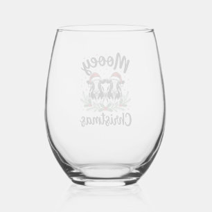 Mooey Christmas Cow Vintage Engraving Shirt Design Stemless Wine Glass