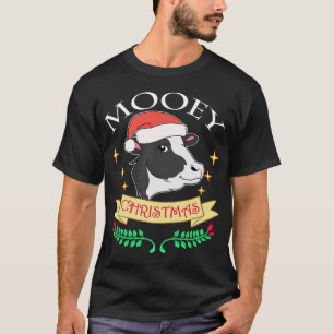 Mooey Christmas Cow Wearing Santa Hat Cute Graphic T-Shirt