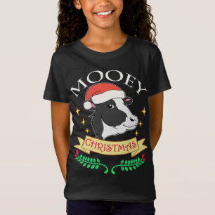 Mooey Christmas Cow Wearing Santa Hat Cute Graphic T-Shirt