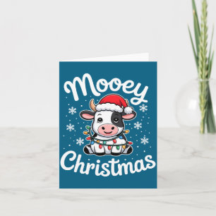 Mooey Christmas Cute Cow With Santa Hat And Holida Card