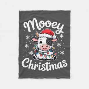 Mooey Christmas Cute Cow With Santa Hat And Holida Fleece Blanket