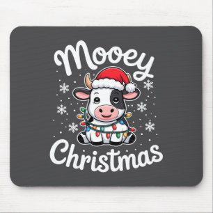 Mooey Christmas Cute Cow With Santa Hat And Holida Mouse Pad