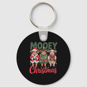 Mooey Christmas Funny Highland Cow Design Xmas Cow Key Ring