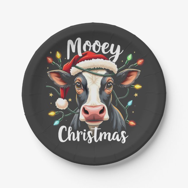 Mooey Christmas Funny Xmas Cow Cattle Lovers  Paper Plate (Front)