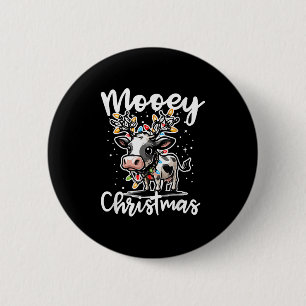 Mooey Christmas Heifer Cow Reindeer Christmas Ligh 6 Cm Round Badge