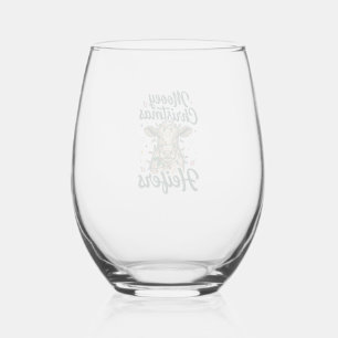 Mooey Christmas Heifers Funny Cow Christmas Design Stemless Wine Glass