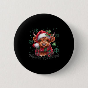 Mooey Christmas Highland Cow Christmas Lights Cow 6 Cm Round Badge
