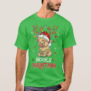 Mooey Christmas Highland Cow Reindeer Xmas Light S T-Shirt