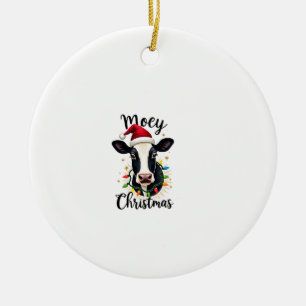 Mooey Christmas Santa Christmas Lights Cow Lovers  Ceramic Tree Decoration