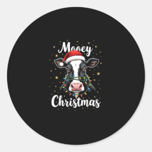 Mooey Christmas Santa Christmas Lights Cow Lovers Classic Round Sticker