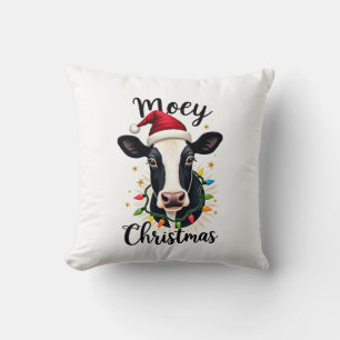 Mooey Christmas Santa Christmas Lights Cow Lovers  Cushion