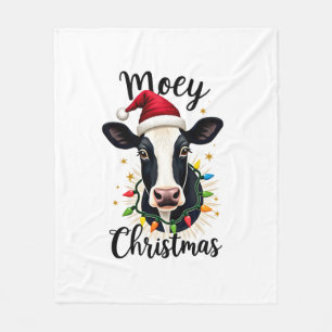 Mooey Christmas Santa Christmas Lights Cow Lovers  Fleece Blanket