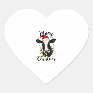 Mooey Christmas Santa Christmas Lights Cow Lovers Heart Sticker