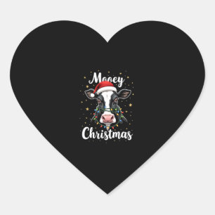 Mooey Christmas Santa Christmas Lights Cow Lovers Heart Sticker