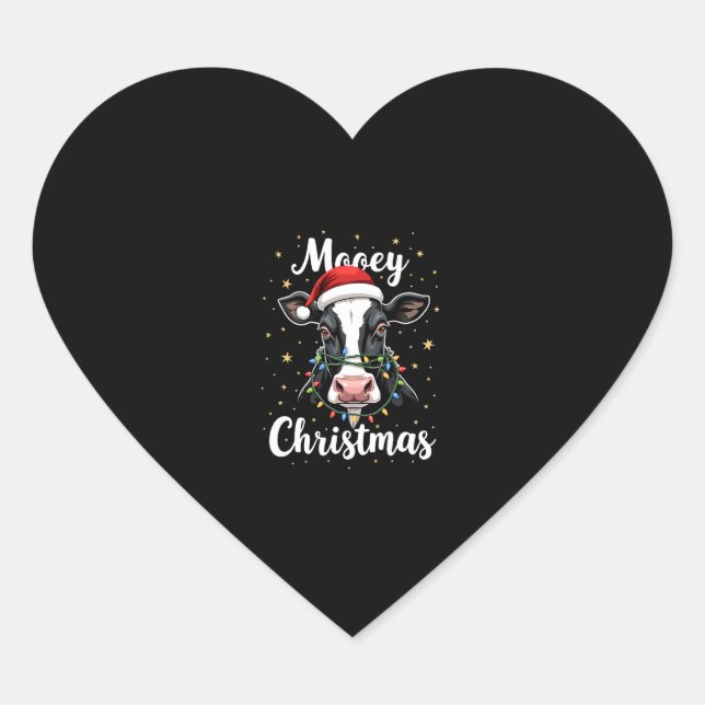 Mooey Christmas Santa Christmas Lights Cow Lovers  Heart Sticker (Front)