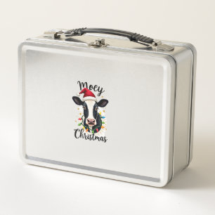 Mooey Christmas Santa Christmas Lights Cow Lovers  Metal Lunch Box