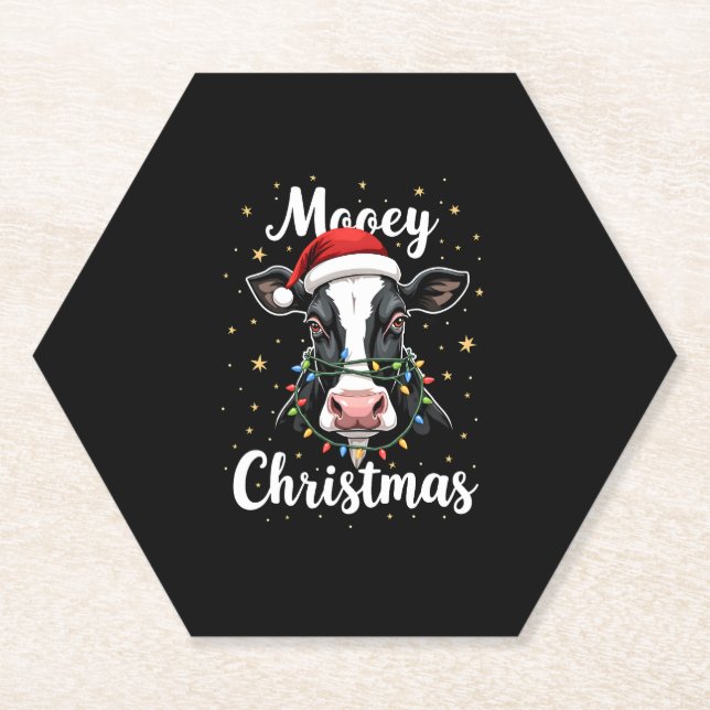Mooey Christmas Santa Christmas Lights Cow Lovers  Paper Coaster (Front)