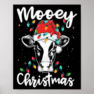Mooey Christmas Santa Christmas Lights Cow Lovers Poster