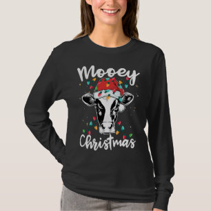 Mooey Christmas Santa Christmas Lights Cow Lovers T-Shirt
