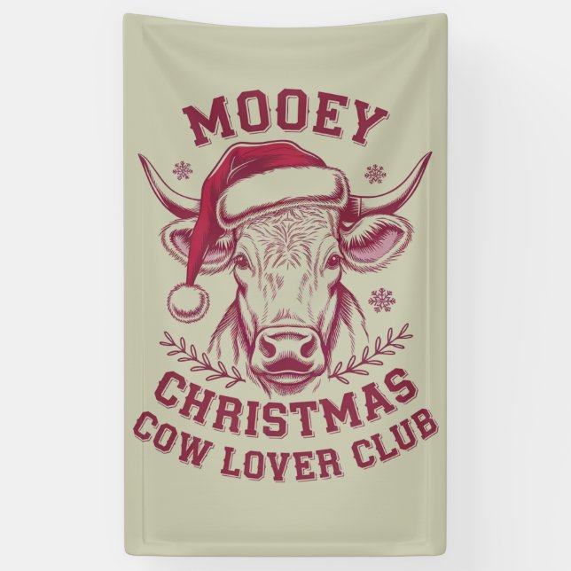 Mooey Christmas Western Cow Lover Club Xmas Season Banner (Vertical)