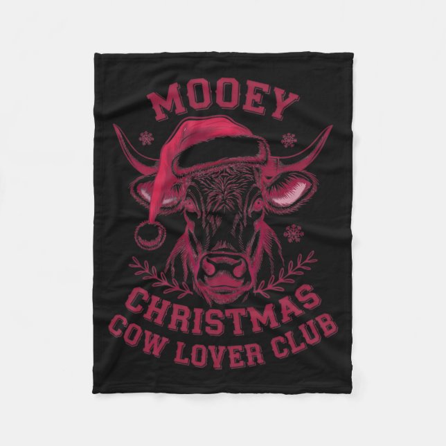 Mooey Christmas Western Cow Lover Club Xmas Season Fleece Blanket (Front)