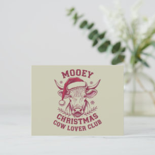 Mooey Christmas Western Cow Lover Club Xmas Season Holiday Postcard