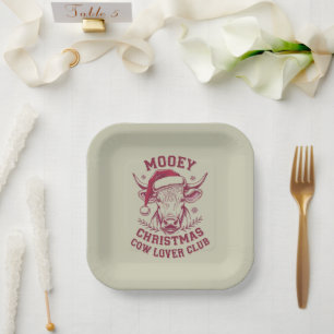 Mooey Christmas Western Cow Lover Club Xmas Season Paper Plate