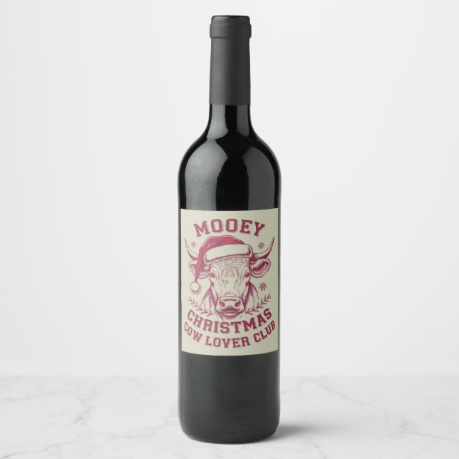 Mooey Christmas Western Cow Lover Club Xmas Season Wine Label (Front)