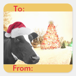 Mooey Christmas Winter Cow Santa Hat Gift Tag