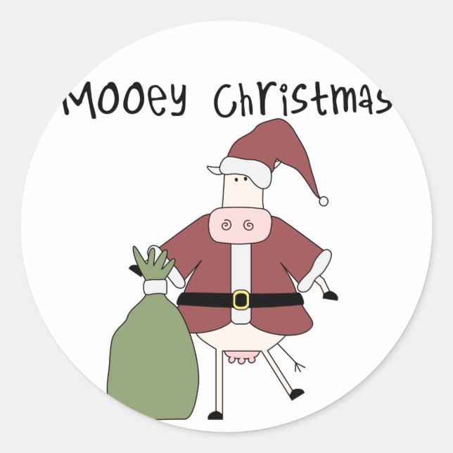 Mooey Cow  Christmas Tshirts and Gifts Classic Round Sticker (Front)