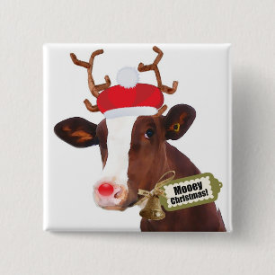 Mooey Merry Christmas Reindeer Cow 15 Cm Square Badge