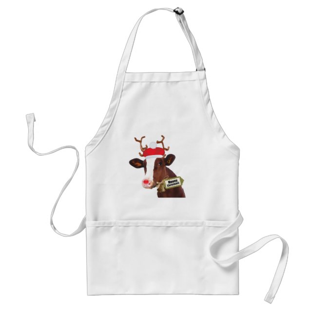 Mooey Merry Christmas Reindeer Cow Standard Apron (Front)