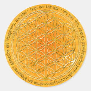 Moola Mantra / Blume Des Lebens / yellow radial BG Classic Round Sticker