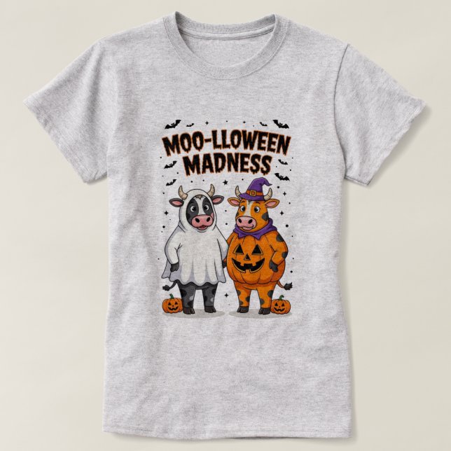 Moolloween Madness Funny Cow Halloween Tee (Design Front)