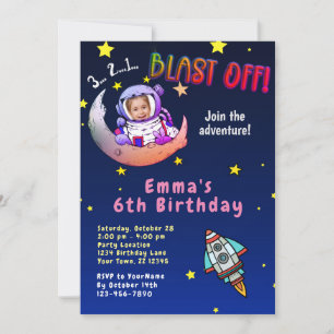 Moon Adventure (girl) Photo Birthday Party Invite