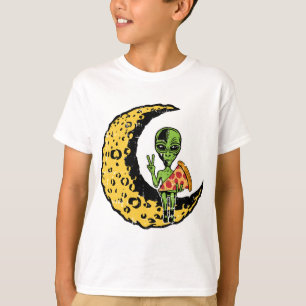Moon Alien Eating Pizza Peace Costume Funny Hallow T-Shirt