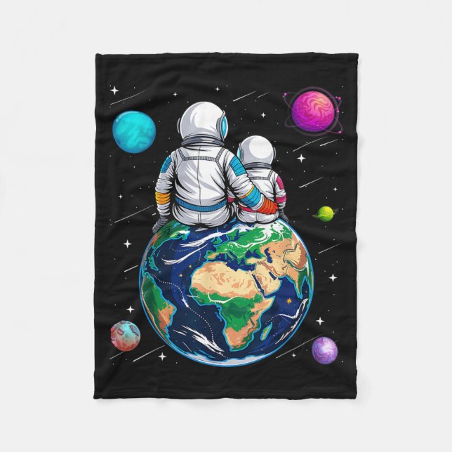 Moon and Astronaut Dad Ba Fleece Blanket (Front)