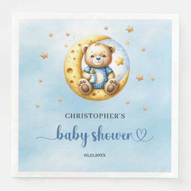 Moon and back boy baby shower napkins (Front)