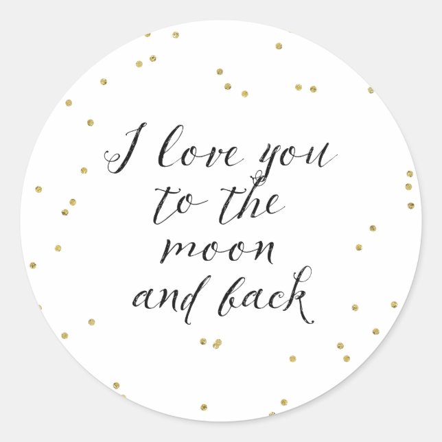 Moon and Back Gold Confetti Classic Round Sticker (Front)