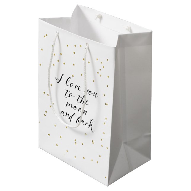 Moon and Back Gold Confetti Medium Gift Bag (Front Angled)