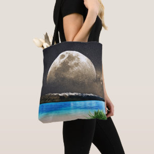 Moon And Beach Tote Bag