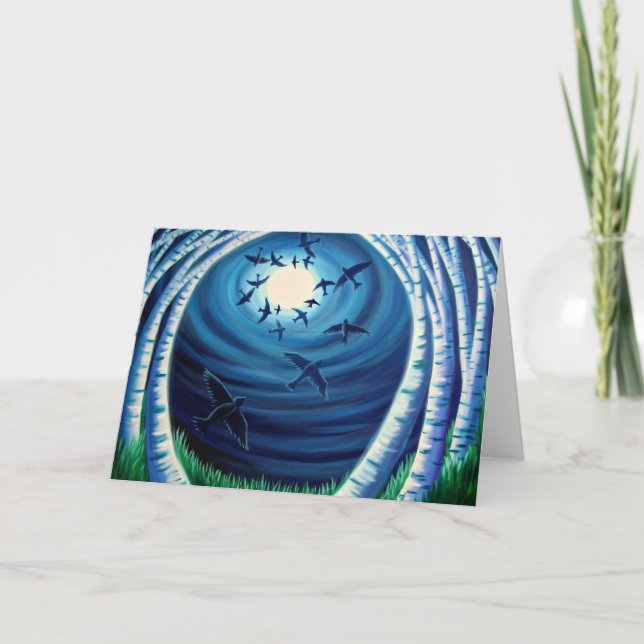 Moon and Birds Card, Ascending Card (Front)