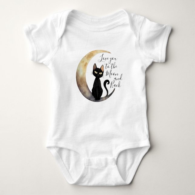 Moon and Black Cat Baby Bodysuit (Front)